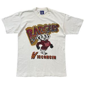 Vintage 80s Wisconsin Badgers Umbro T Shirt Single Stitch Size L Large Logo Rare